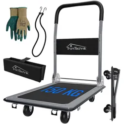 TroniTechnik® Transportwagen Plattformwagen klappbar, 150 kg Tragkraft mit Antirutschbeschichtung, Halterung, Griffpolster