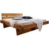 SAM Balkenbett Bennet 160x200cm, Fichte honigfarben, Holzbett massiv, gebeizt + geölt, geteiltes Kopfteil