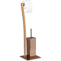 Relaxdays Stand WC Garnitur WIMEDO HBT:71x20x20cm, Toilettenbürstenhalter aus Edelstahl, Toilettenpapierhalter kupfer