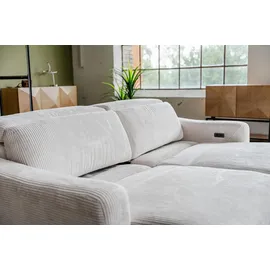 KAWOLA Sofa KIANA 3-Sitzer Funktionssofa Kopfstütze verstellbar Cord cremeweiß