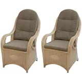 Krines Home Relaxsessel Set/2 Eleganter Hochlehnsessel mit extra hoher Rückenlehne Korbsessel (2x breiter Rattansessel), mit bequemen Kissen weiß