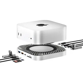 RayCue Mac Mini M4 Dock, Aluminium Mac Mini Ständer und HDMI Hub für Mac Mini M4 und M4 Pro 2024 mit M.2 NVMe/SATA SSD-Gehäuse, 4K60Hz HDMI,10G USB A/C, 5G USB A*2, USB-C Ladung, SD/TF, Audio