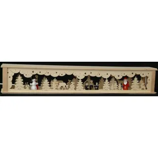 schwibbola holzkunst aus dem erzgebirge Schwibbogenerh?hungen beleuchtet mit Schneem?nner Weihnachtsmann und Kurrende B x H= 72x10cm NEU