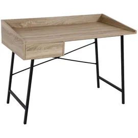Mendler Schreibtisch HWC-J97, Bürotisch Computertisch, Schublade 3D-Struktur 98x114x60cm MVG-zertifiziert ~ Eiche-Optik