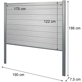 Mendler WPC-Sichtschutz Sarthe, Zaun Windschutz, Alu-Pfosten zum Einbetonieren ~ Basiselement, 190cm grau
