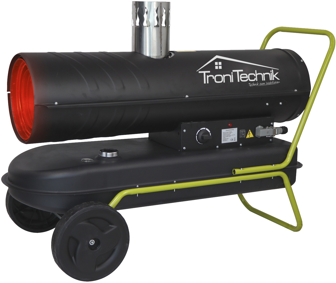 TroniTechnik® TT-HK-245 Heizkanone Dieselkanone Heizlüfter 30kW mit Handgriff, Rohrrahmen, Rädern und Abluftauslass