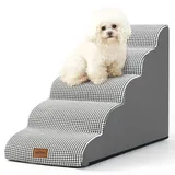 COZY KISS Hundetreppe für Kleine Hunde 57cm, Haustiertreppe für Hochbett aus Schwamm, Hunde Treppe Hunderampe mit Waschbarem Bezug und Rutschfestem Boden, 40x84x57cm, 5 Stufen, Weiß Schwarz