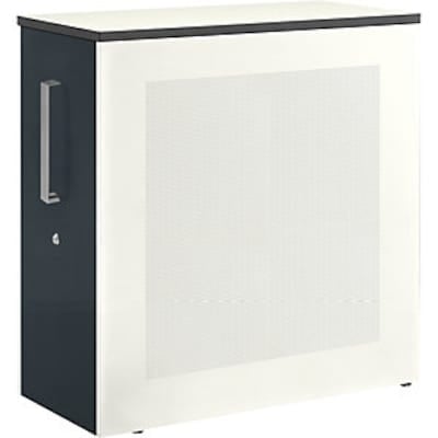 Hochauszugschrank, Thekenelement links stehend, H 1025mm, reinweiß/anthrazitgrau