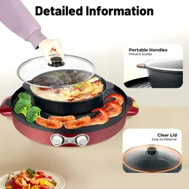 CNCEST Hot Pot 2200W 2 in 1 rot