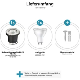 ledscom.de Boden-Einbauleuchte BOFU Edelstahl 150mm Ø 12,2 cm inkl. 5,473W LED Lampe weiß