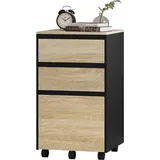 Woltu Rollcontainer Eiche, Holzwerkstoff, 3 Schubladen, Rechteckig, 40x70x40 cm, Arbeitszimmer, Container