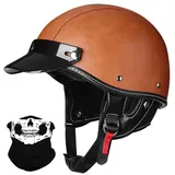 Vintage Motorrad Halbhelme Retro JetHelm Halbschalenhelm mit ECE Deutsche Motorradhelm Scooter-Helm mit Abnehmbarer Krempe und Herausnehmbares Innenfutter für Moped Cruiser Chopper