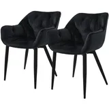 ML DESIGN modern living ML-Design Esszimmerstühle 2er Set Schwarz, Küchenstuhl mit dickem Samtstoff gepolsterter Sitz, Metallbeinen, Wohnzimmerstuhl mit Rücken- und Armlehnen, Gesteppter Polsterstuhl, Ergonomischer Sessel