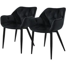ML DESIGN modern living ML-Design Esszimmerstühle 2er Set Schwarz, Küchenstuhl mit dickem Samtstoff gepolsterter Sitz, Metallbeinen, Wohnzimmerstuhl mit Rücken- und Armlehnen, Gesteppter Polsterstuhl, Ergonomischer Sessel