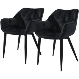 ML DESIGN modern living ML-Design Esszimmerstühle 2er Set Schwarz, Küchenstuhl mit dickem Samtstoff gepolsterter Sitz, Metallbeinen, Wohnzimmerstuhl mit Rücken- und Armlehnen, Gesteppter Polsterstuhl, Ergonomischer Sessel