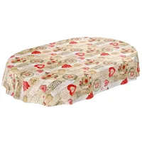 ANRO Tischdecke Weihnachtstischdecke abwaschbar Wachstischdecke Christmas Rot Beige Oval