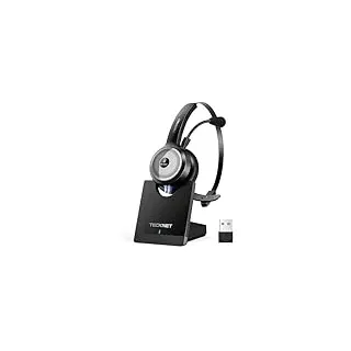 TECKNET Bluetooth PC Headset mit Mikrofon & USB Dongle [45 Std Anrufzeit & 10M Reichweite] kabelloses Headset mit Ladestation, Wireless Headset mit AI Rauschunterdrückung für Business,Büro,HomeOffice