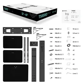 ONKRON TV Bodenständer für 32-65 Zoll TV bis zu 40 kg, Universal TV Ständer schwenkbar & höhenverstellbar max 600x400 VESA Standfuß Fernseher/TV Stativ aus gehärtetem Glas Schwarz TS5550-B