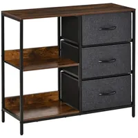 Homcom Kommode Aufbewahrungsschrank mit 3 Stoff-Schubladen, 2 offenen Regal,