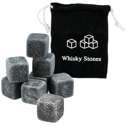 Intirilife Granit Whiskey Steine in STEIN GRAU - Je 2 x 2 cm - 9 Stück wiederverwendbare Granit Eiswürfel mit Aufbewahrungsbeutel