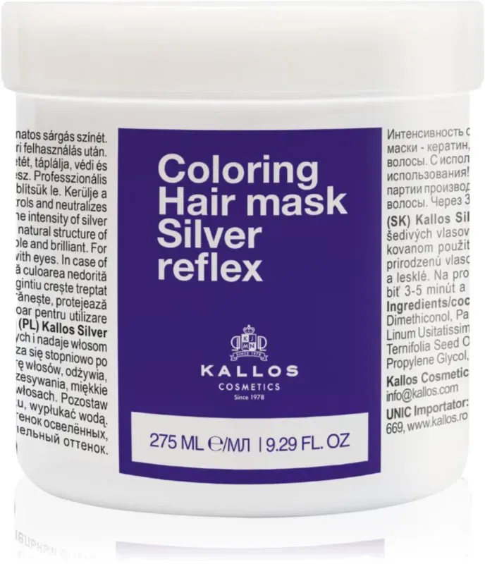 Kallos Coloring Hair Mask Silver Reflex Maske für die Haare neutralisiert gelbe Verfärbungen 275 ml