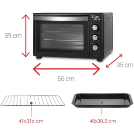 Zilan Minibackofen 45 Liter Konvektion 60 min Timer Ober-Unterhitze Mini Backofen Kleiner Backofen Elektrischer Backofen