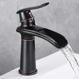 Petites Ecrevisses - Wasserhahn Bad Wasserfall Waschtischarmatur Badarmatur Armatur Badezimmer mit 3/8 Zoll Schläuche Schwarz