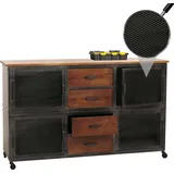 Mendler Werkstattwagen HWC-N28, Rollwagen, Rollen 4 Schubladen, 3D-Struktur Metall Holz 90x150x40cm ~ schwarz, braun