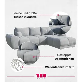 bromarkt Ecksofa NUBES Schlaffunktion Bettkasten L-Form 298x184x85cm Grau