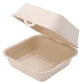 Greenbox Mehrweg Burger Box Häppy Box, abnehmbarer Deckel DFC00855 , 1 Karton = 4 Packungen à 15 Stück, Farbe: cashew / creme weiß
