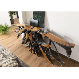 MASSIVMOEBEL24.DE Konsolentisch Teak Wurzel verzweigt 250x50x80 Natur