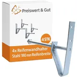 4x Reifenhalter Wand 12 cm Auflagefläche und Felgenhalter – Reifenständer als Felgenbaum Reifen Wandhalterung aus Metall inkl. Dübel und Schrauben