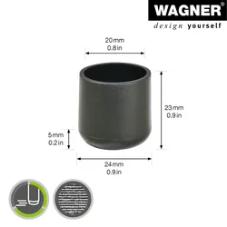 WAGNER Kappen für Stahlrohr rund 4tlg. - Ø 20/24 x 23 mm, Abrieb 5 mm, Kunststoff schwarz - 15062099