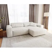 DeLife Ecksofa Sirpio XL 270x170 cm Bouclé Creme-Weiß Recamiere variabel mit Hocker,