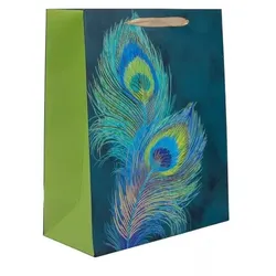 Geschenktasche mit Pfauenfeder-Muster - 18 x 23 cm