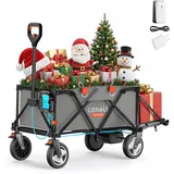 Litheli Elektrokarre Bollerwagen Faltbar, Handwagen faltbar mit Motor & Bremsen, 200L 60KG geeignet für Camping, Garten, Strand, Einkaufen (Grau, V140i & Ladegerät)