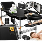 KESSER® Massageliege 3 Zonen, Bis 250kg, Massagetisch klappbar, verstellbar, tragbarer Koffer, Kosmetikliege, Therapieliege, Zubehör, Alu-Kopfstütze, Armlehne, Tragetasche, Anti Rutsch, 61cm, Schwarz
