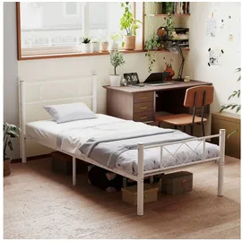 Homcom Bettrahmen für Matratze 200 x 90 cm, Bettgestell 88 cm hoch Einzelbettgestell aus Stahl, für Schlafzimmer Gästezimmer, Weiß