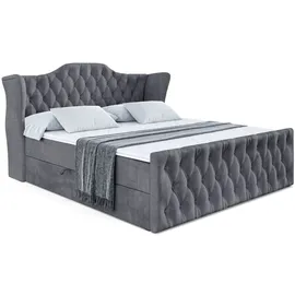 altdecor Boxspringbett VILA-Z, Polsterbett mit Kopfteil, Bettkasten, Fußteil - Mittelfest (H3) Matratze - 180x200 - Dunkelgrau Samt - Dunkelgrau