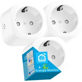 Echos Eco-4073 WLAN-Steckdosen Set 3er Pack mit Energiemonitor Tuya / Smart Life App Gesteuert