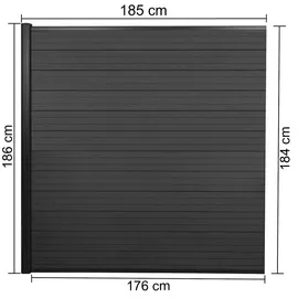 Mendler WPC-Sichtschutz Sarthe, Windschutz Zaun, Alu-Pfosten 3er Set, 5,6m anthrazit