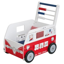 roba® Puppenwagen Teddy College, Puppenwagen inkl. Kissen, Decke und Spielfunktionen rot|weiß