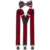 Fabio Farini Hosenträger mit passender Fliege als Set 4cm Y-Form für Herren Pack Rot 4cm Hosenträger - Grau/Rot/Weiß Gestreifter Fliege grau|rot