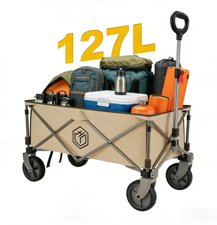 ochama platzsparender Klappcampingwagen 127L Sandgelb, 200kg Tragfähigkeit, 250L Stapelkapazität, Doppelbremse 360° Räder, platzsparende Aufbewahrung, verstärkte spritharzierte Stahlrohre, für Camping, Picknick, Marktstand, Umzug