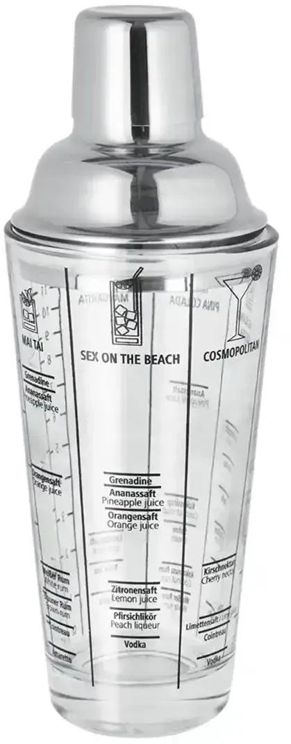 for friends Cocktail-Shaker mit Rezepten   ¦ transparent/klar ¦ Glas,Edelstahl,Silikon ¦ Maße (cm): H: 21,5  Ø: 8.5