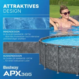 BESTWAY APX365TM Frame Pool Set Ø 549 x 132 cm inkl. Sandfilteranlage, Abdeckplane und Poolleiter