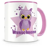 Samunshi® Kindertasse mit Namen Tasse lila Eule Personalisierte Tasse mit Namen Kinder Kinderbecher mit Namen Kindergarten rosa 300ml