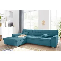 Ecksofa DOMO COLLECTION "Aversa, moderne Steppung, geschwungene Armlehnen, Breite 267cm", blau (türkis), B:267cm H:83cm T:178cm, Struktur weich (100% Polyester);Luxus-Microfaser (100% Polyester);Struktur (100% Polyester), Sofas, Ecksofa, L-Form, wahlweise mit Bettfunktion
