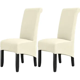 Stuhlhussen 2er Set Esszimmerstuhl Stretch Samt Elastisch Bezug Beige