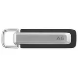 Audi Collection Audi 3182500700 Schlüsselanhänger Metall Leder Anhänger Schlüsselring Keyring Gravur, mit A6 Schriftzug und Audi Ringe Logo, silber/schwarz